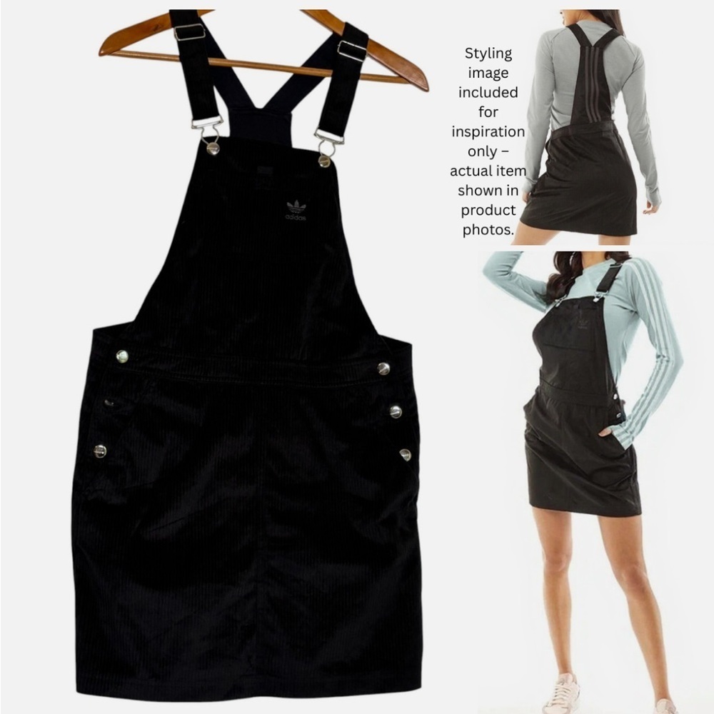 Adidas Black Mini Dress Corduroy Overall Dress Black Size S Sporty